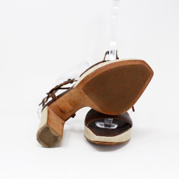 PRADA #41545-R Brown Leather Flower Heeled Sandals (US 6 EU 36) - Picture 8 of 9